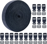 Livder 1 Inch 16 Yards Polypropylene Webbing Strap Band with 16 Set 1inch Side Release Plastic Buckles, Black